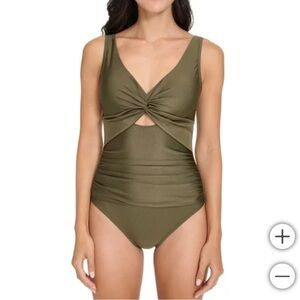 New DKNY Green Twist Cutout One Piece Swimsuit